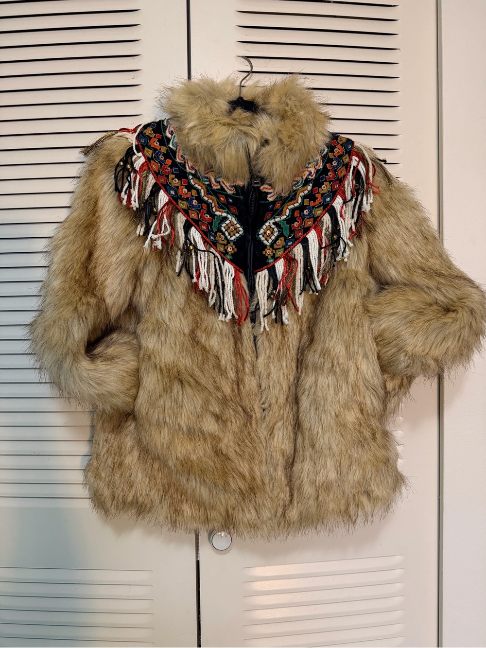 Zara Beige Faux-Fur Jacket with Embroidered Fringe Yoke - Picture 9 of 9